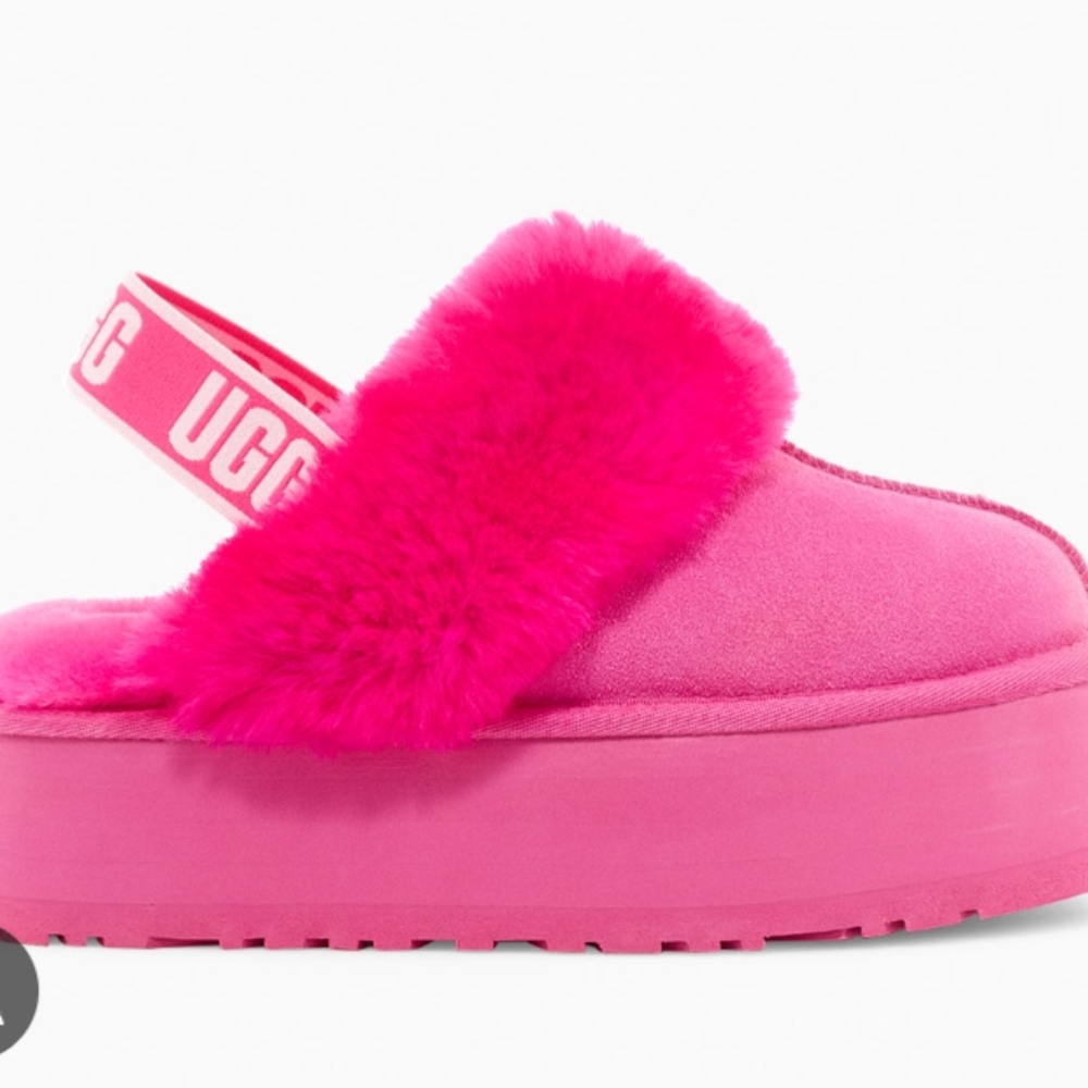 UGG Vibrant Pink Fluffy Platform Slides
